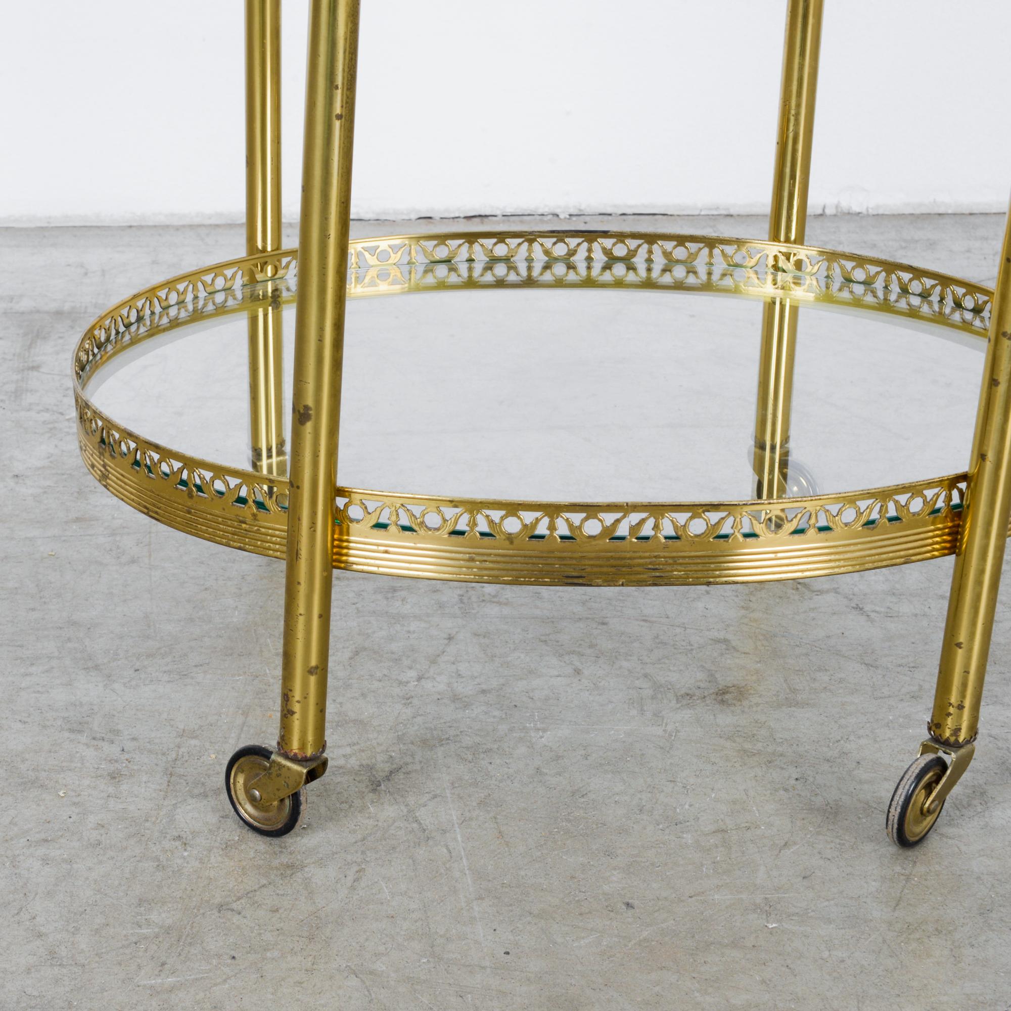 1960s French Brass Bar Cart on Wheels 3