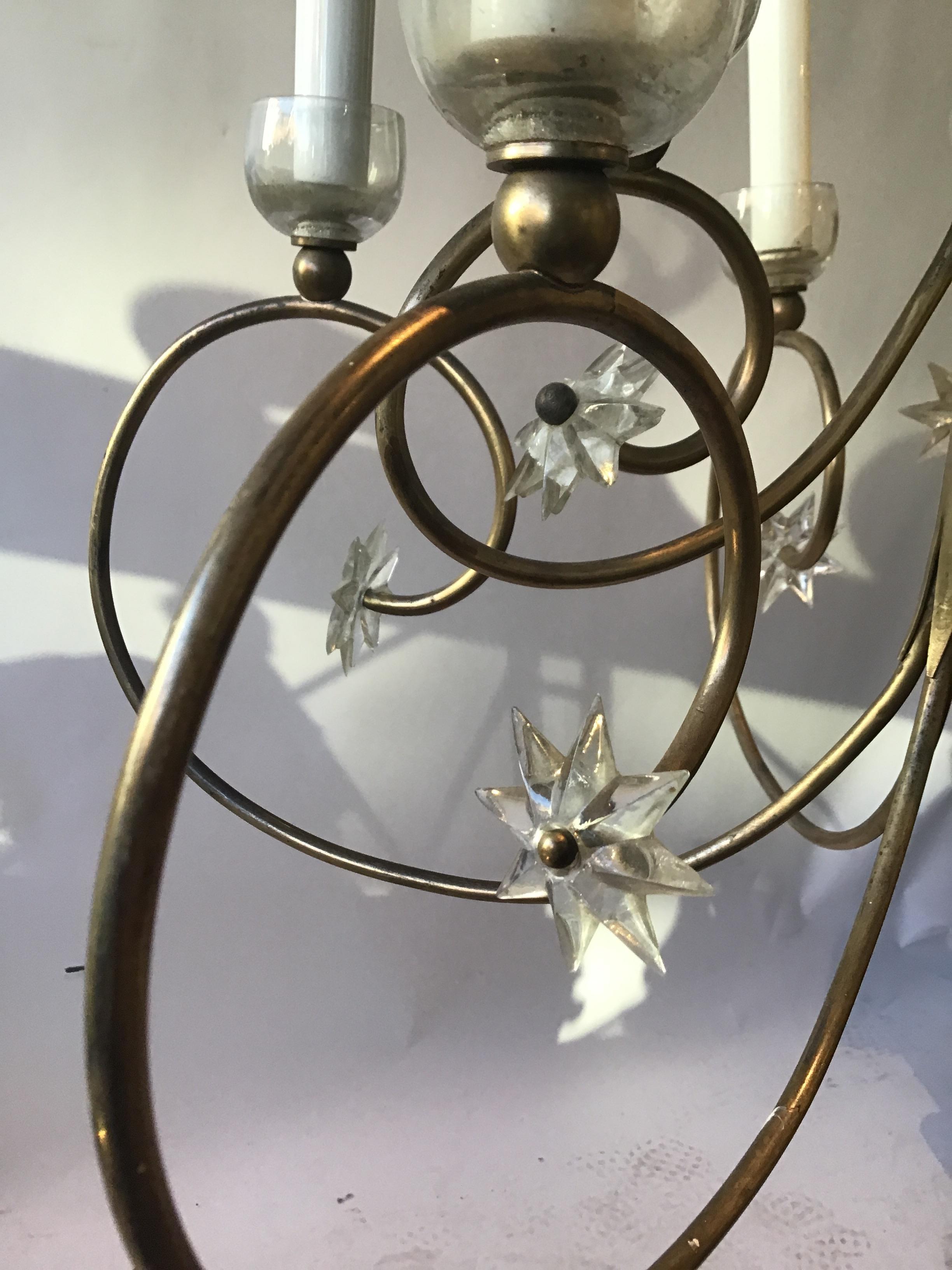 1960s French Brass Chandelier with Stars For Sale 2