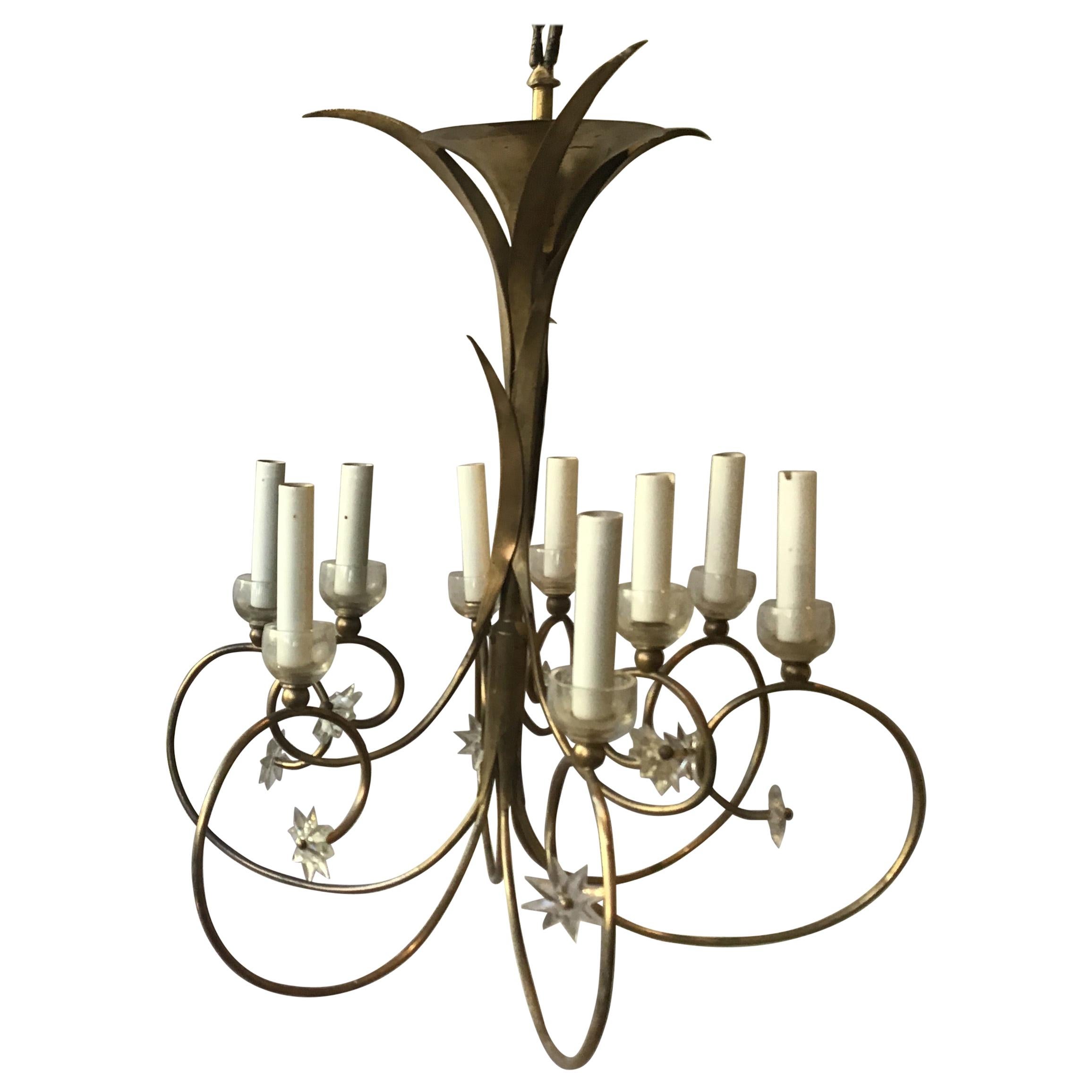 1960s French Brass Chandelier with Stars For Sale