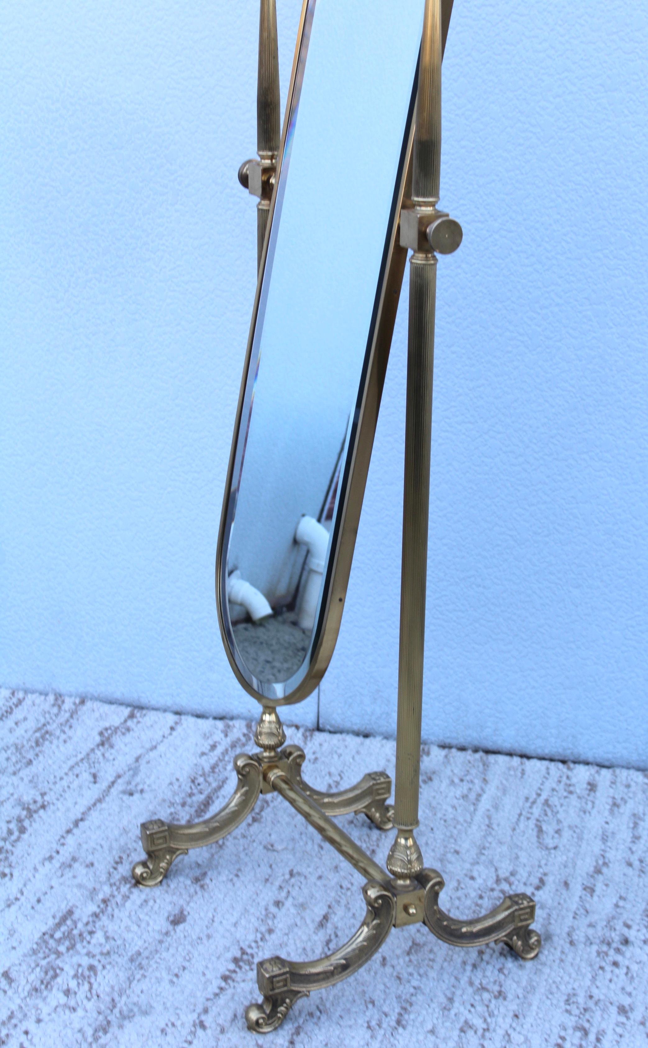 Hollywood Regency 1960s French Brass Cheval Mirror