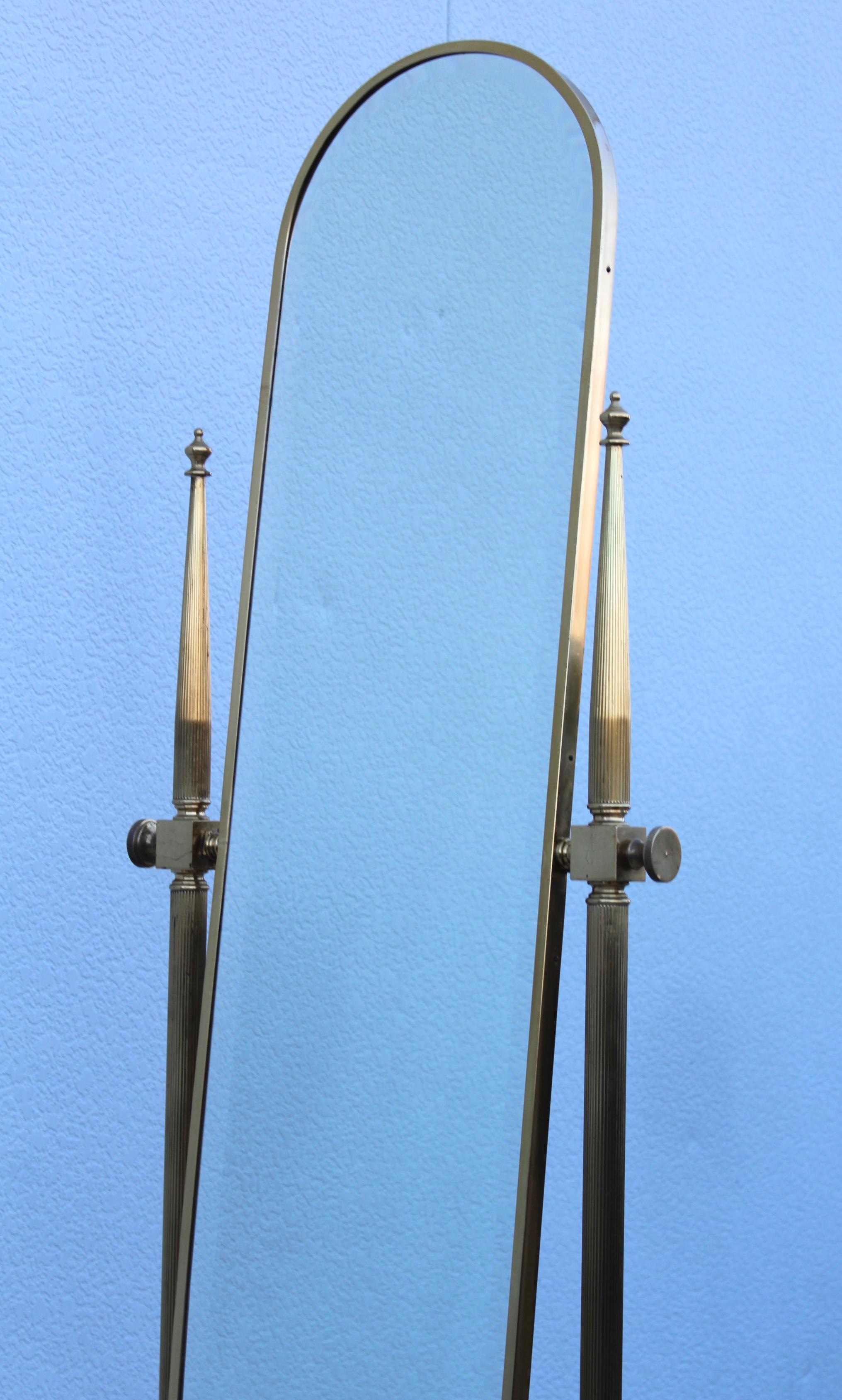 1960s French Brass Cheval Mirror In Good Condition In New York, NY