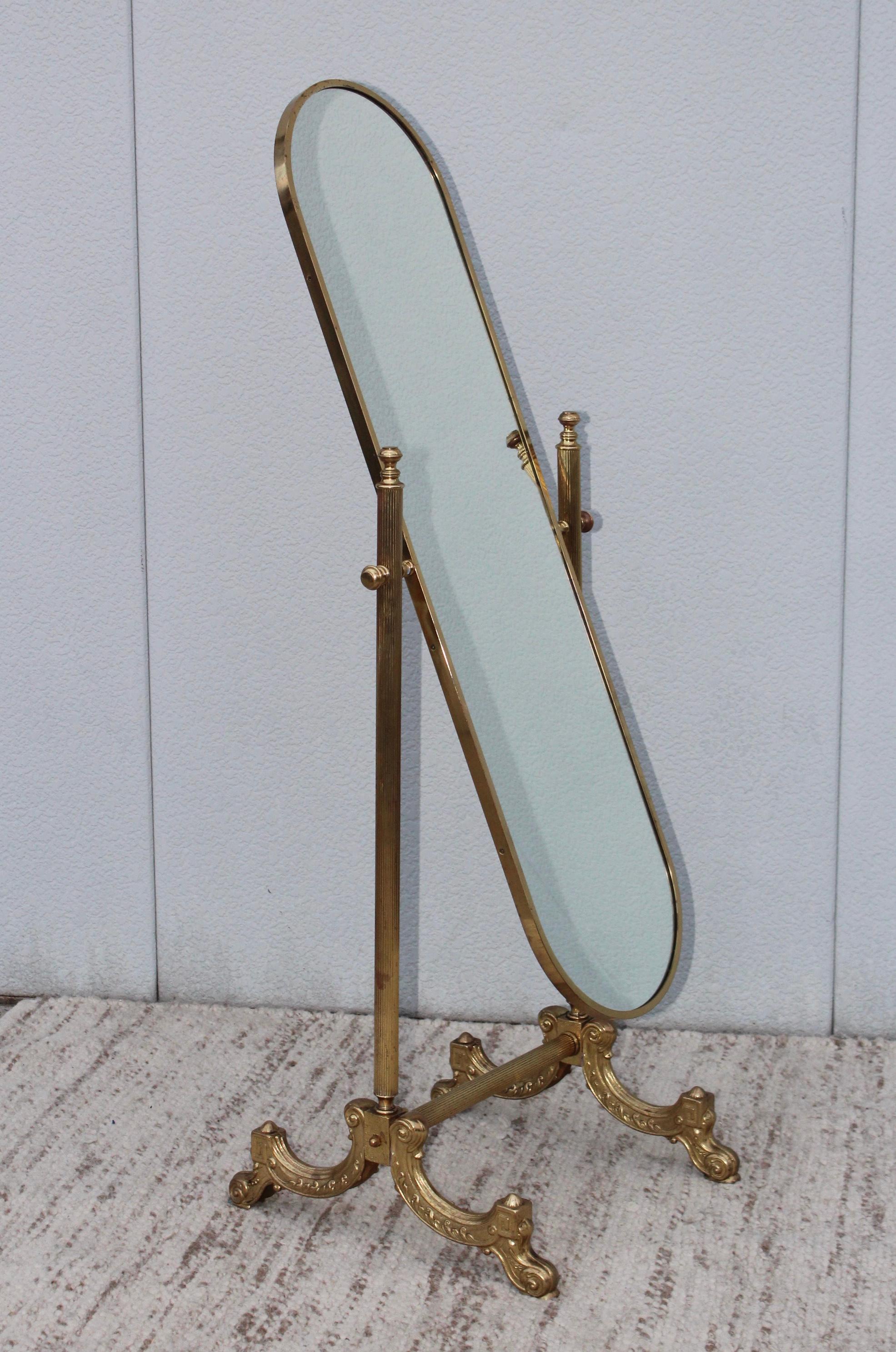 Mid-20th Century 1960s French Brass Cheval Mirror