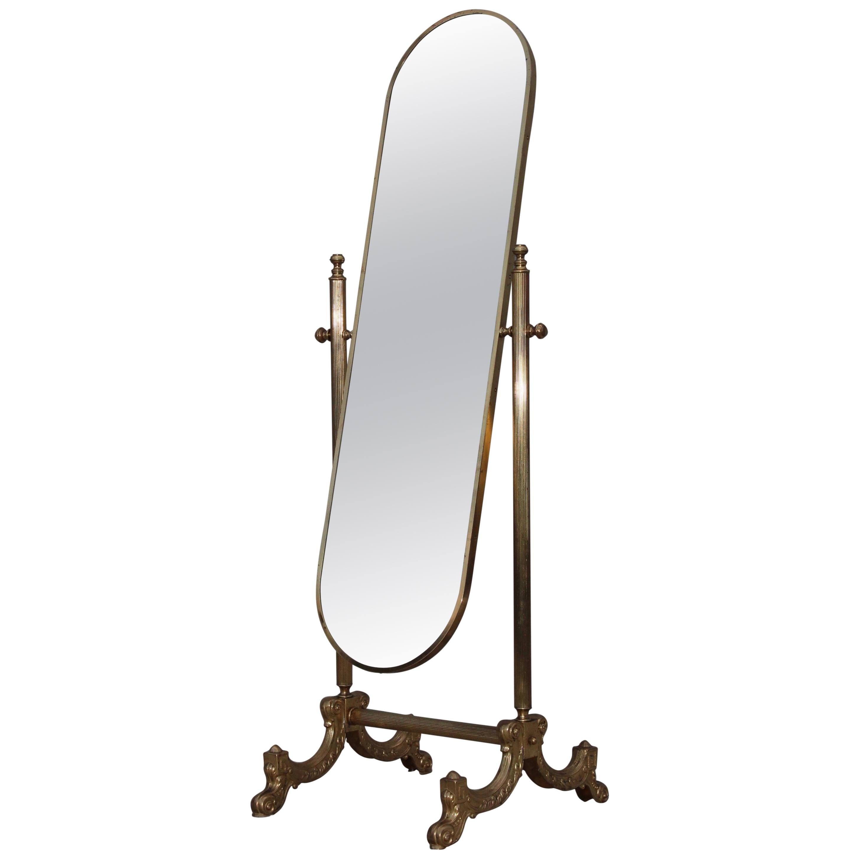 1960s French Brass Cheval Mirror