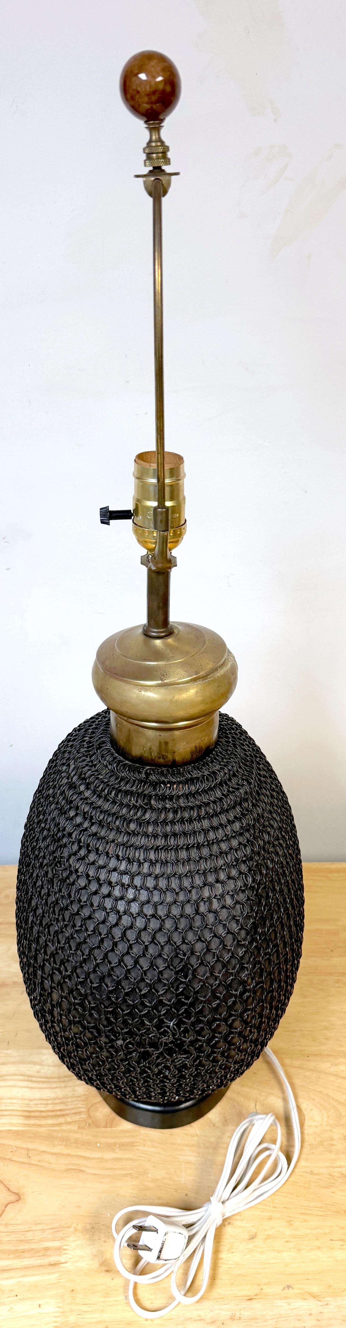 Modern 1960s French Brass & Metal Chain Mail Rounded Orb Lamp For Sale