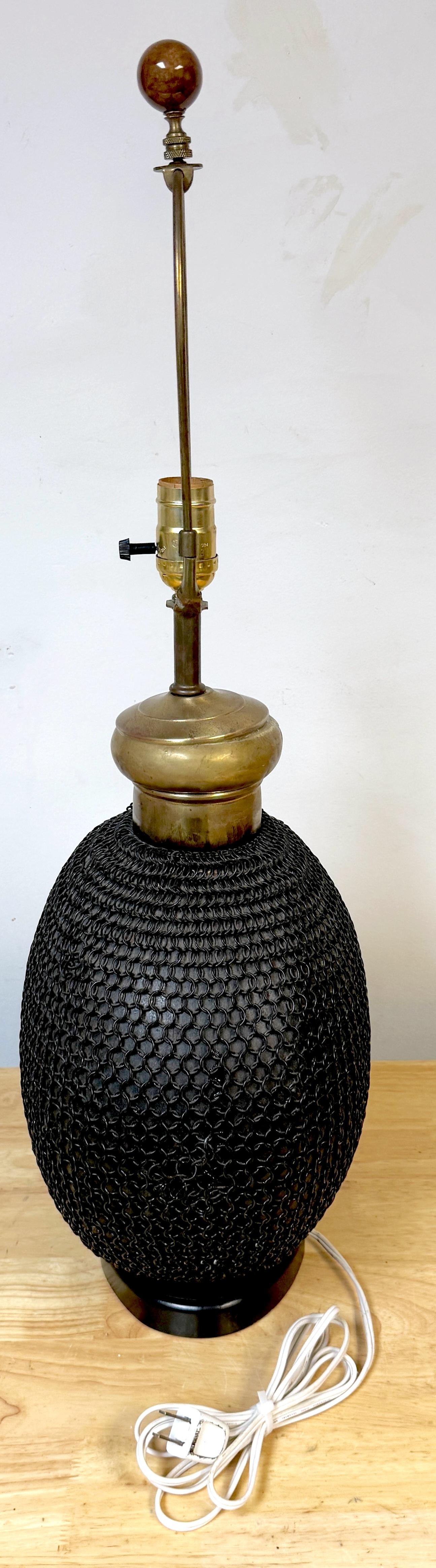 Blackened 1960s French Brass & Metal Chain Mail Rounded Orb Lamp For Sale