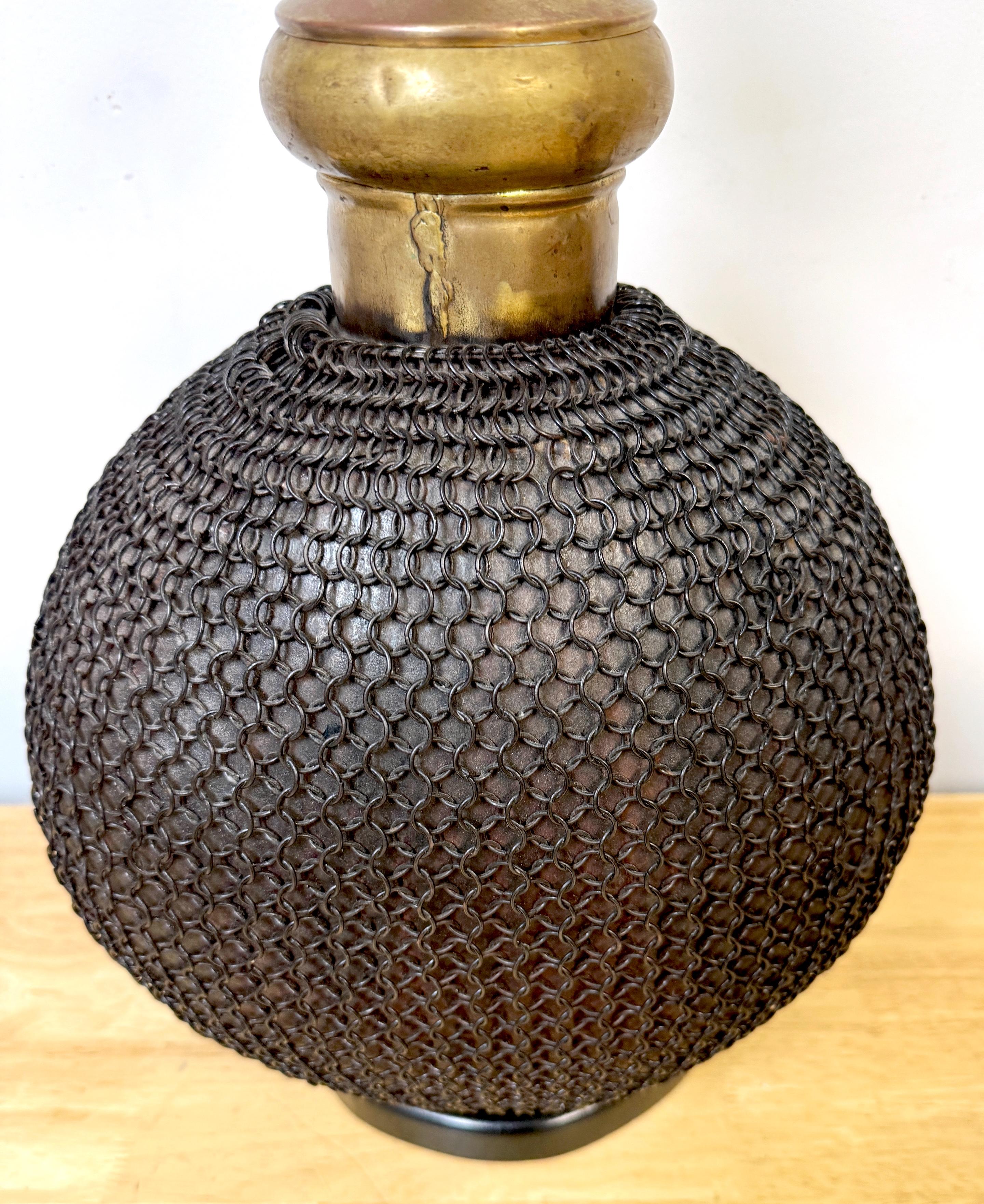 1960s French Brass & Metal Chain Mail Rounded Orb Lamp For Sale 1