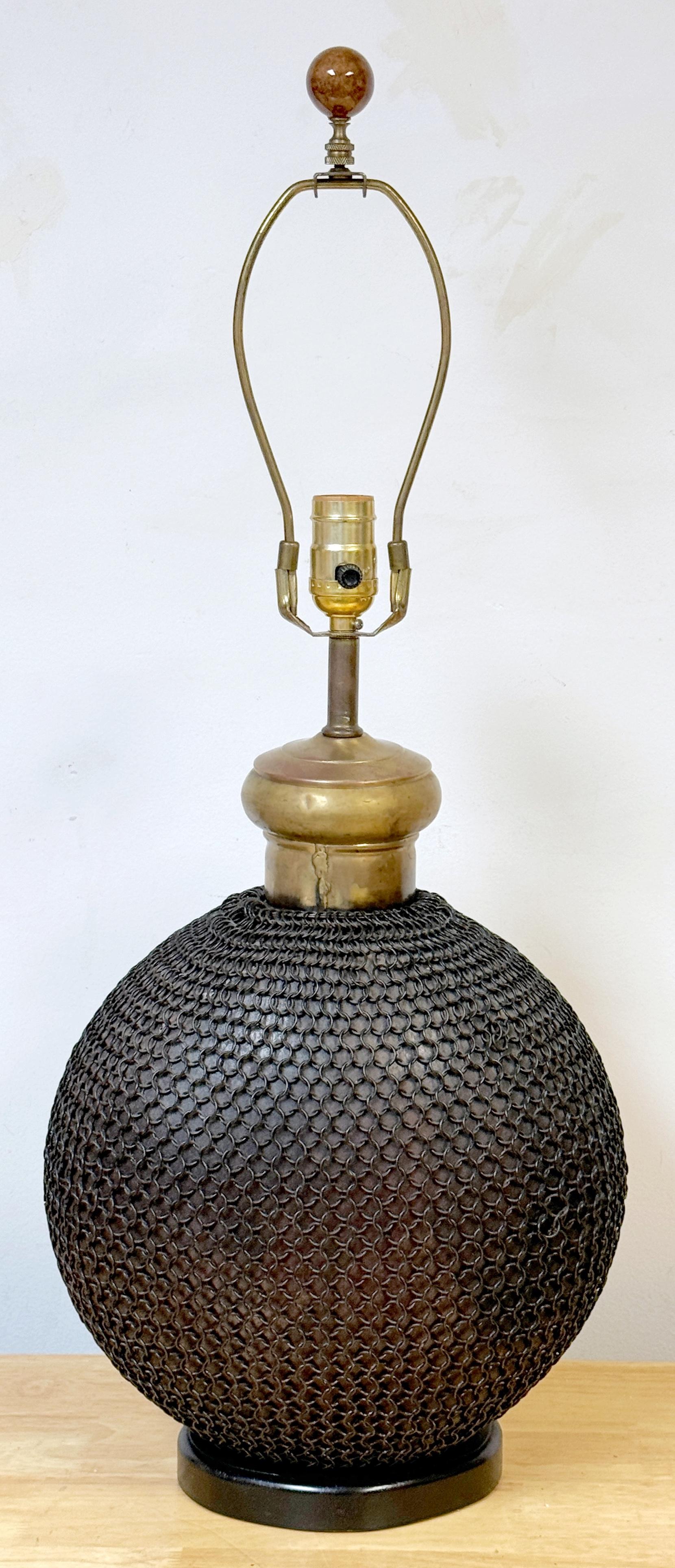 1960s French Brass & Metal Chain Mail Rounded Orb Lamp For Sale 2