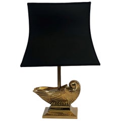 1960s French Brass Metal Nautilus Shell Table Lamp with Shade