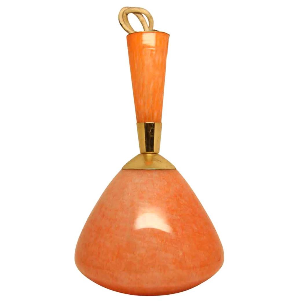 1960s French Brass Mid-Century Modern Orange Blown Glass Pendant Light