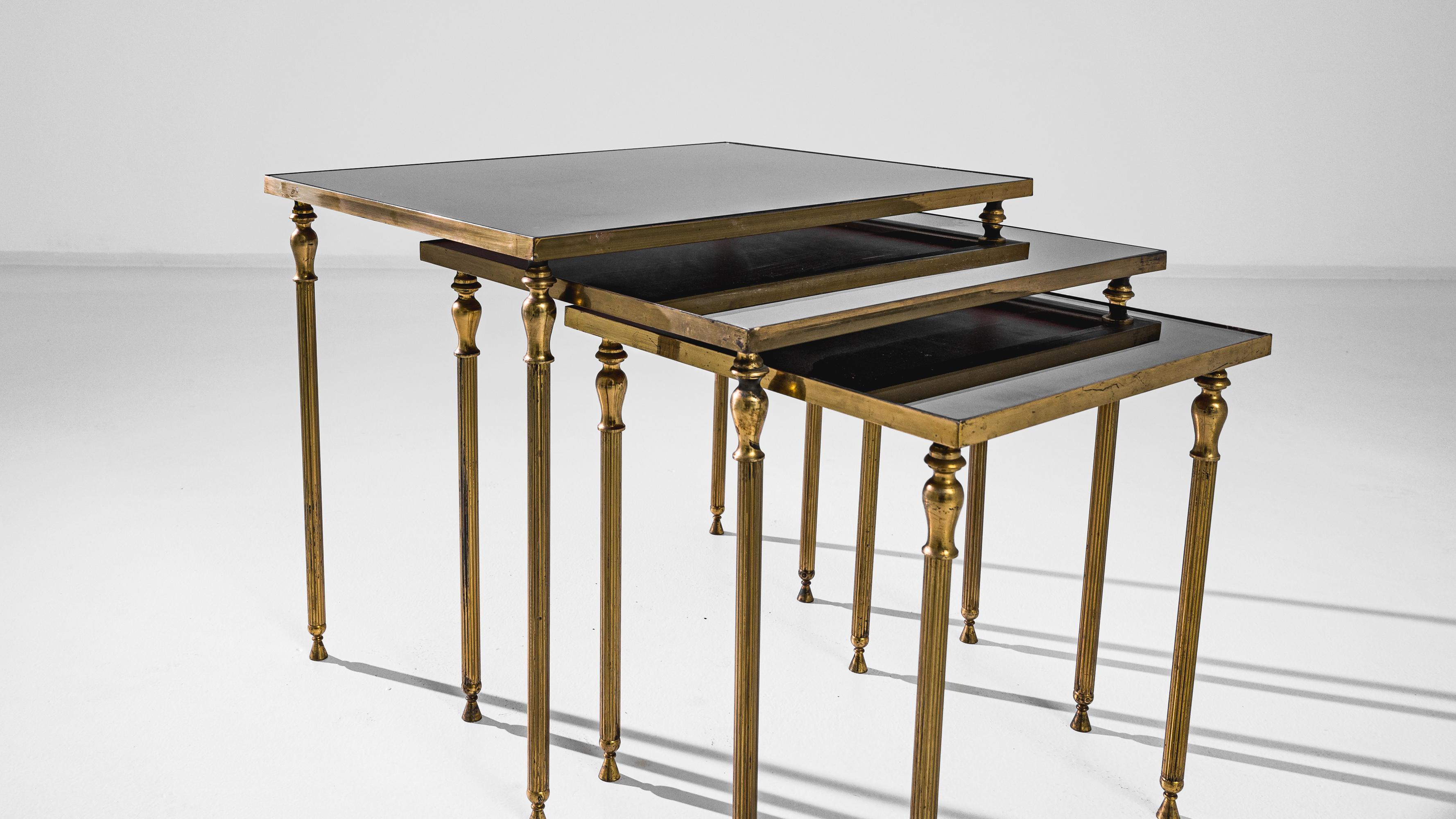 Mid-20th Century 1960s French Brass Nesting Tables, Set of Three