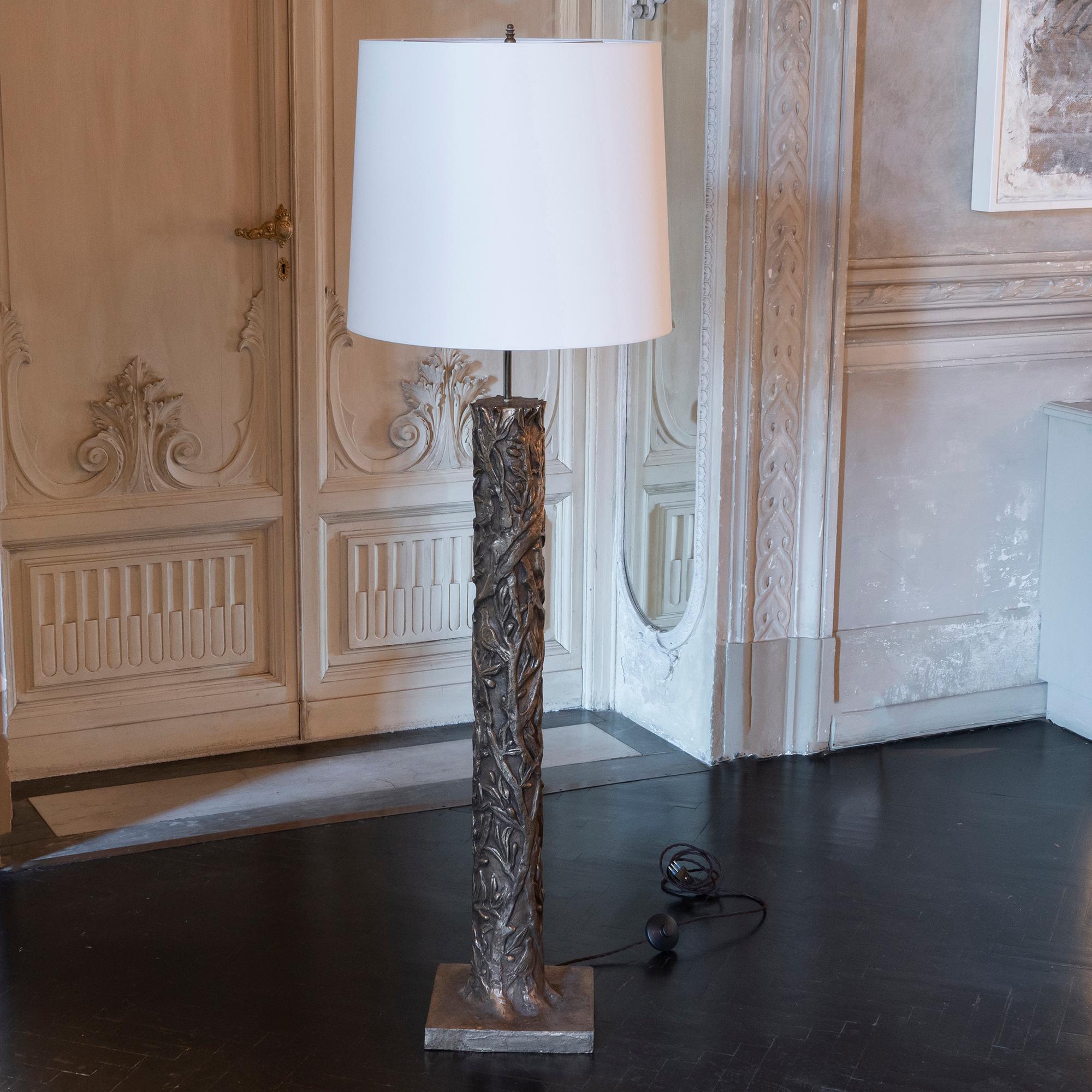 Mid-Century Modern 1960s French Brass Sculptural Floor Lamp with Flora and Fauna Motif