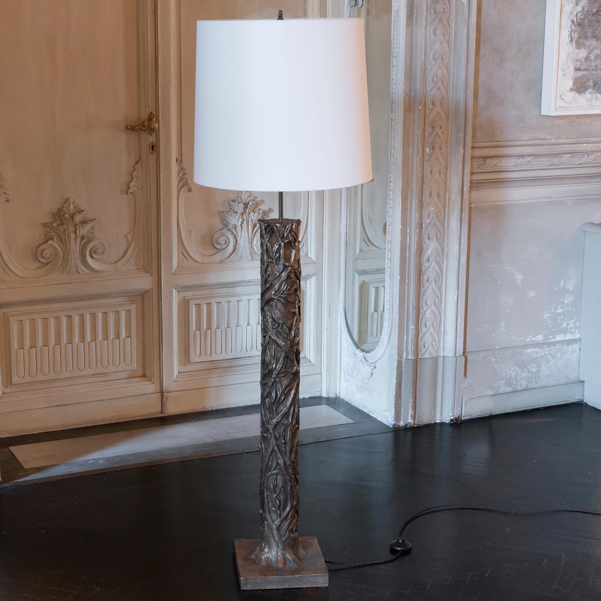 Mid-20th Century 1960s French Brass Sculptural Floor Lamp with Flora and Fauna Motif