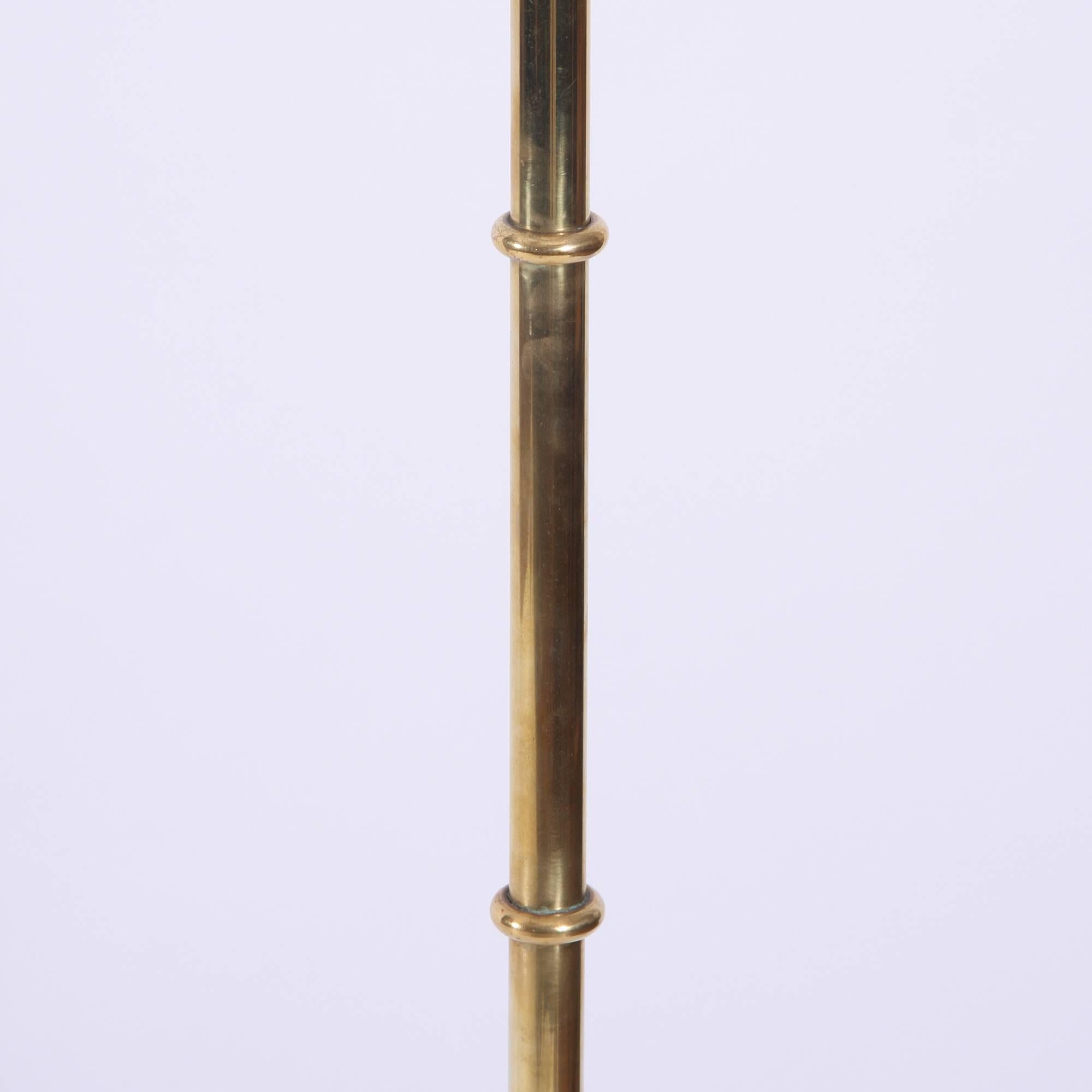 Mid-20th Century 1960s French Brass Sectioned Floor Lamp with Triform Base and Ball Feet