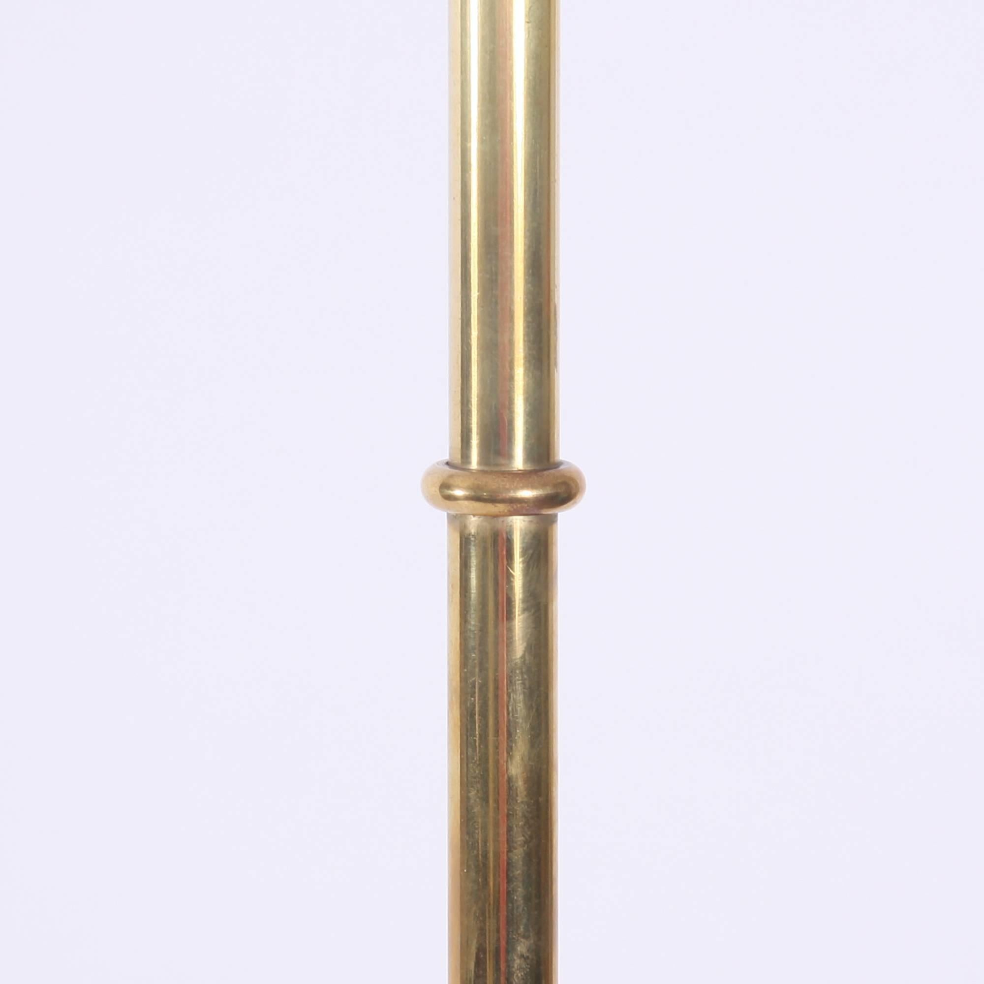 1960s French Brass Sectioned Floor Lamp with Triform Base and Ball Feet 1