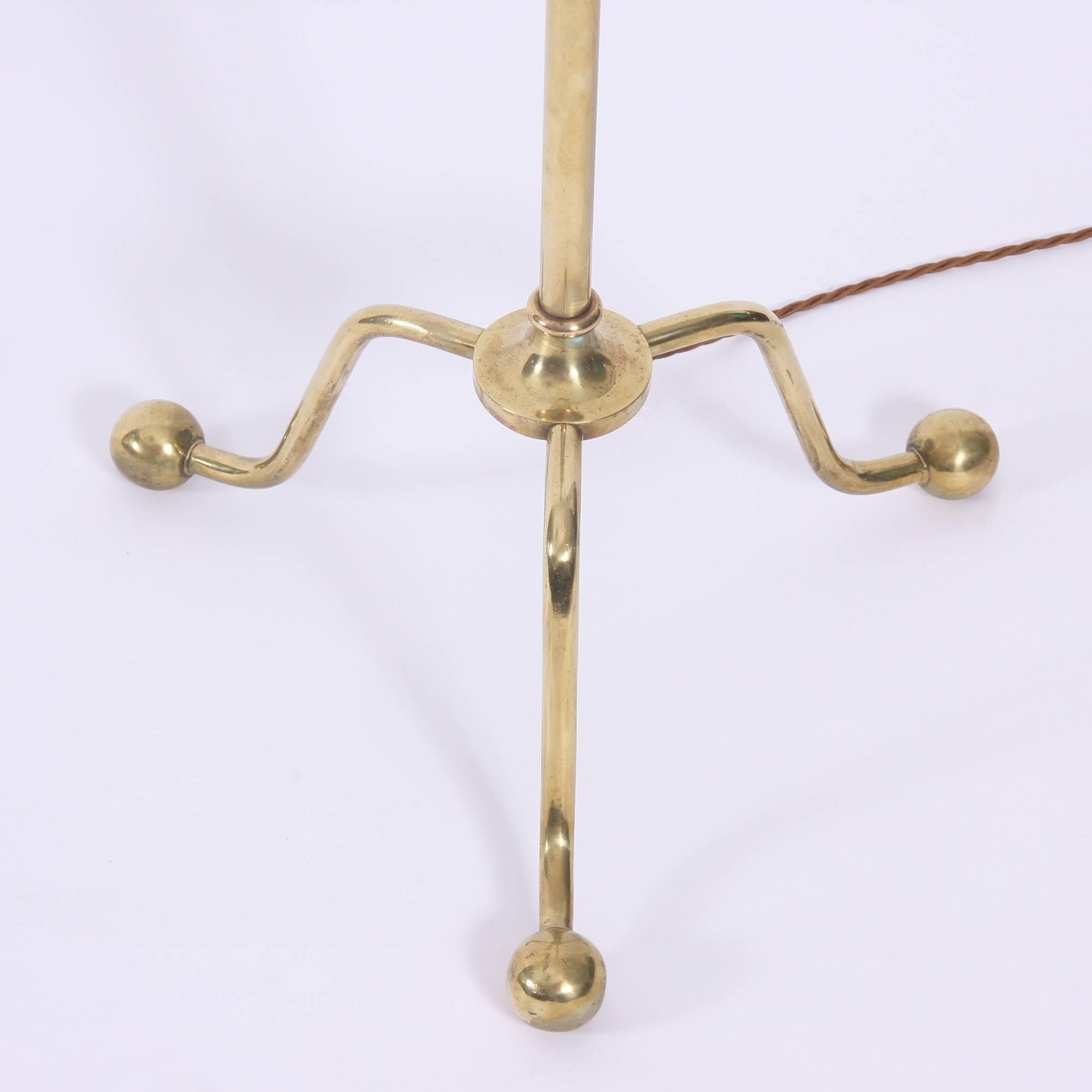1960s French Brass Sectioned Floor Lamp with Triform Base and Ball Feet 2