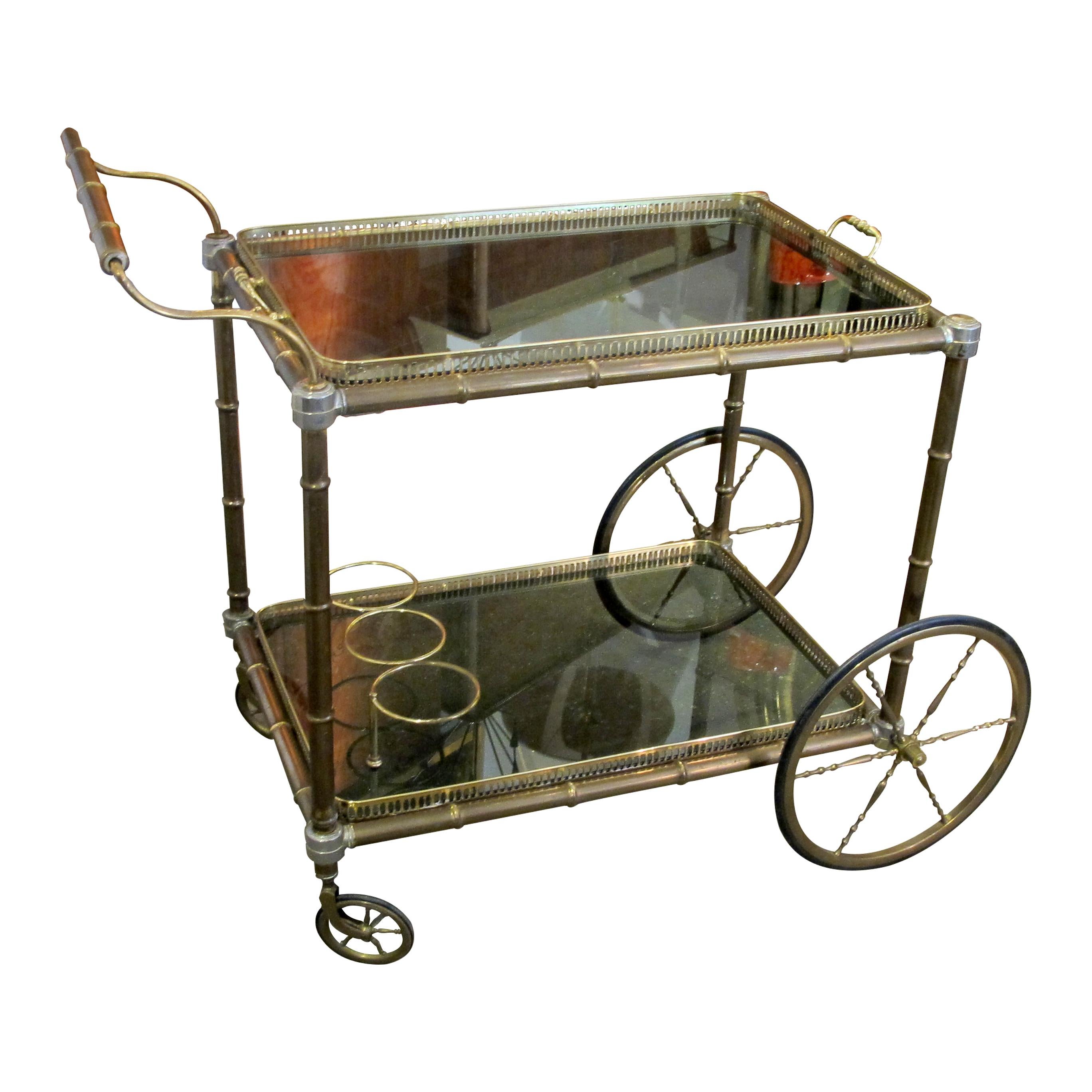 Other 1960s French Brass Serving Bar Cart or Drinks Trolley on Wheels Inc Serving Tray