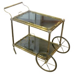 1960s French Brass Serving Bar Cart or Drinks Trolley on Wheels Inc Serving Tray