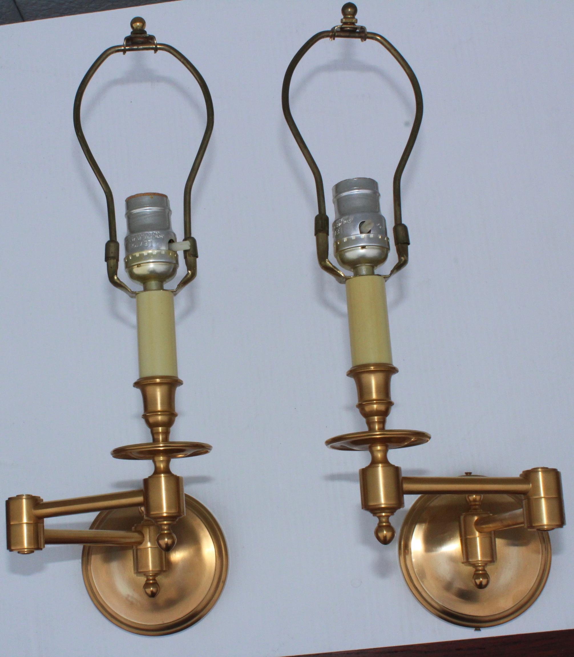1960s French Brass Swing Arm Sconces In Good Condition In New York, NY