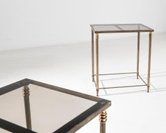 1960s French Brass Tables with Glass Tops, A Pair
