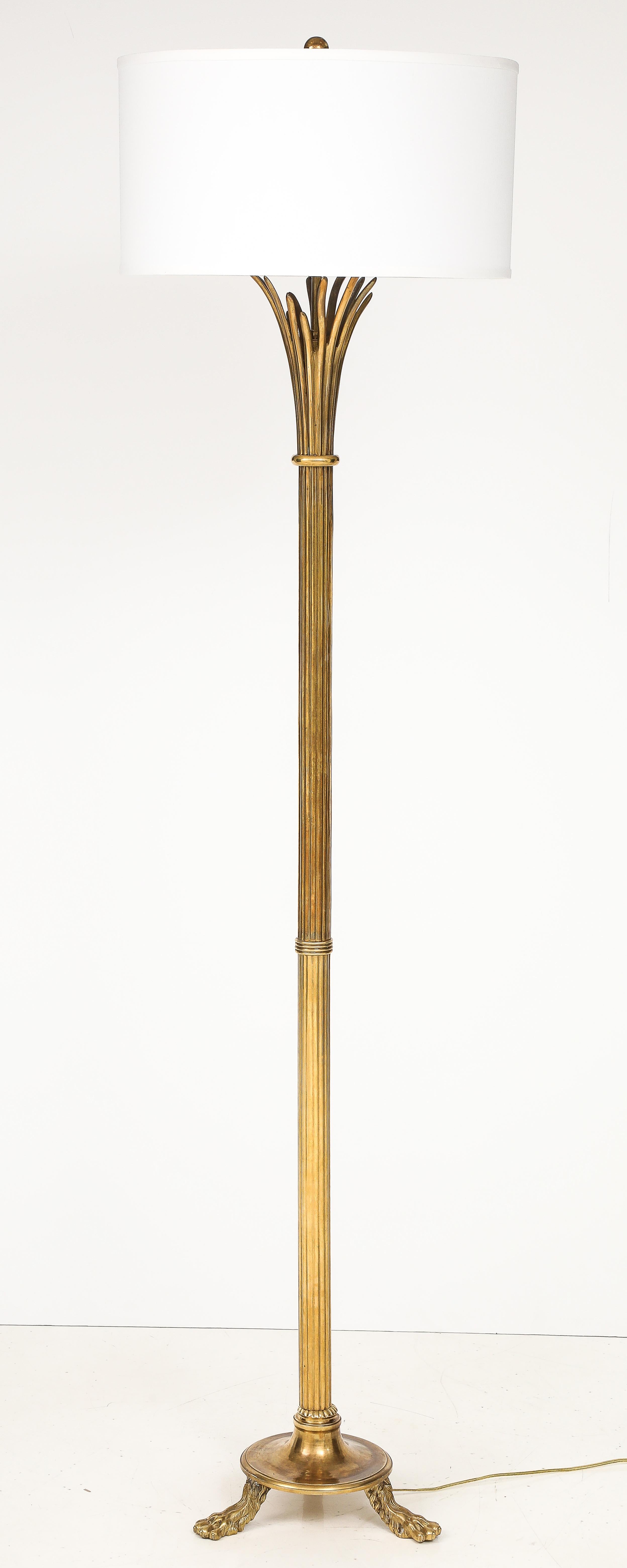 1960's mid-century modern solid brass tall French floor lamp, newly rewired and lightly hand polished, with some wear and patina to the brass due to age and use.

Shade for photography only.