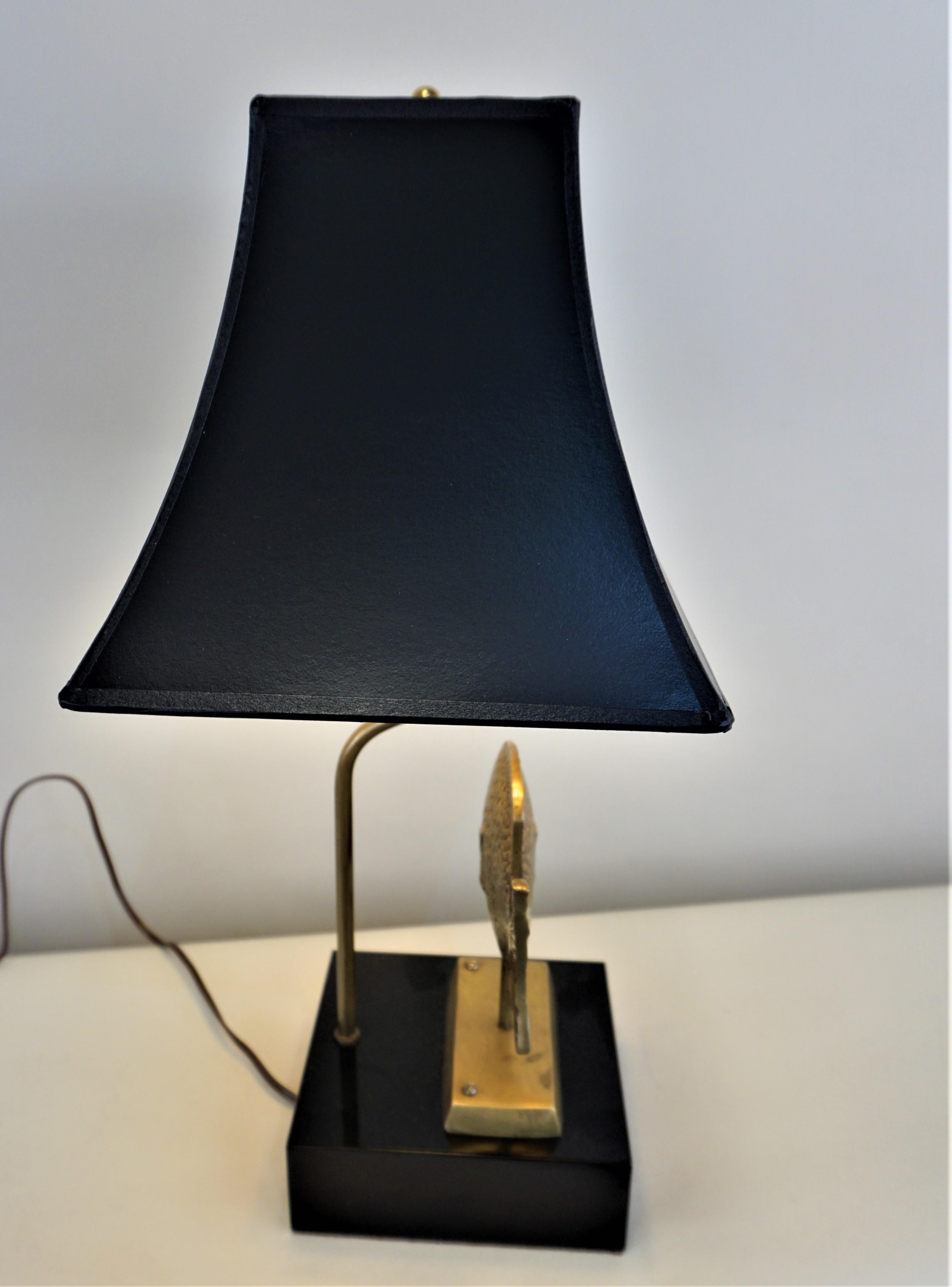 Lacquered 1960s French Bronze Fish Table Lamp