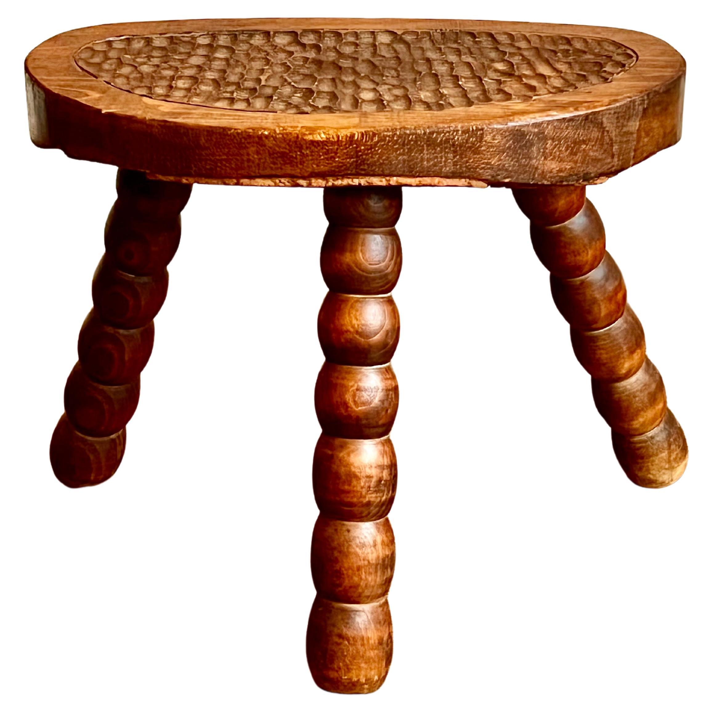 1960s French Brutalist Tripod Stool For Sale