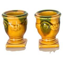 1960s French Candle Holders Ceramic Point a la Ligne Paris, France