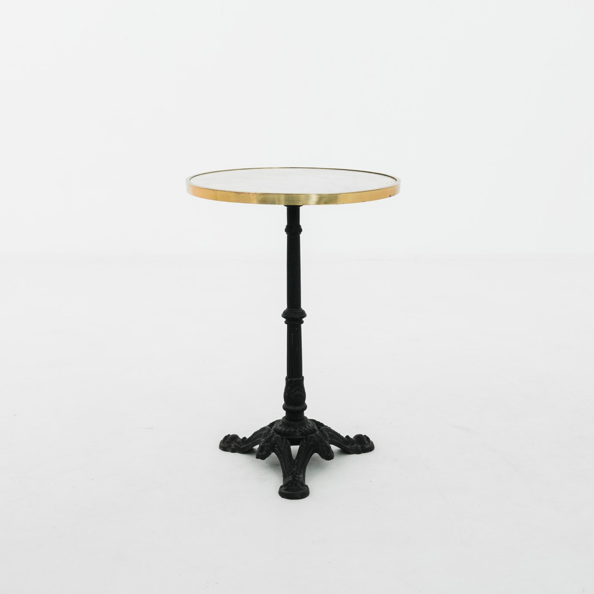 French Provincial 1960s French Cast Iron Brasserie Table with Marble Top