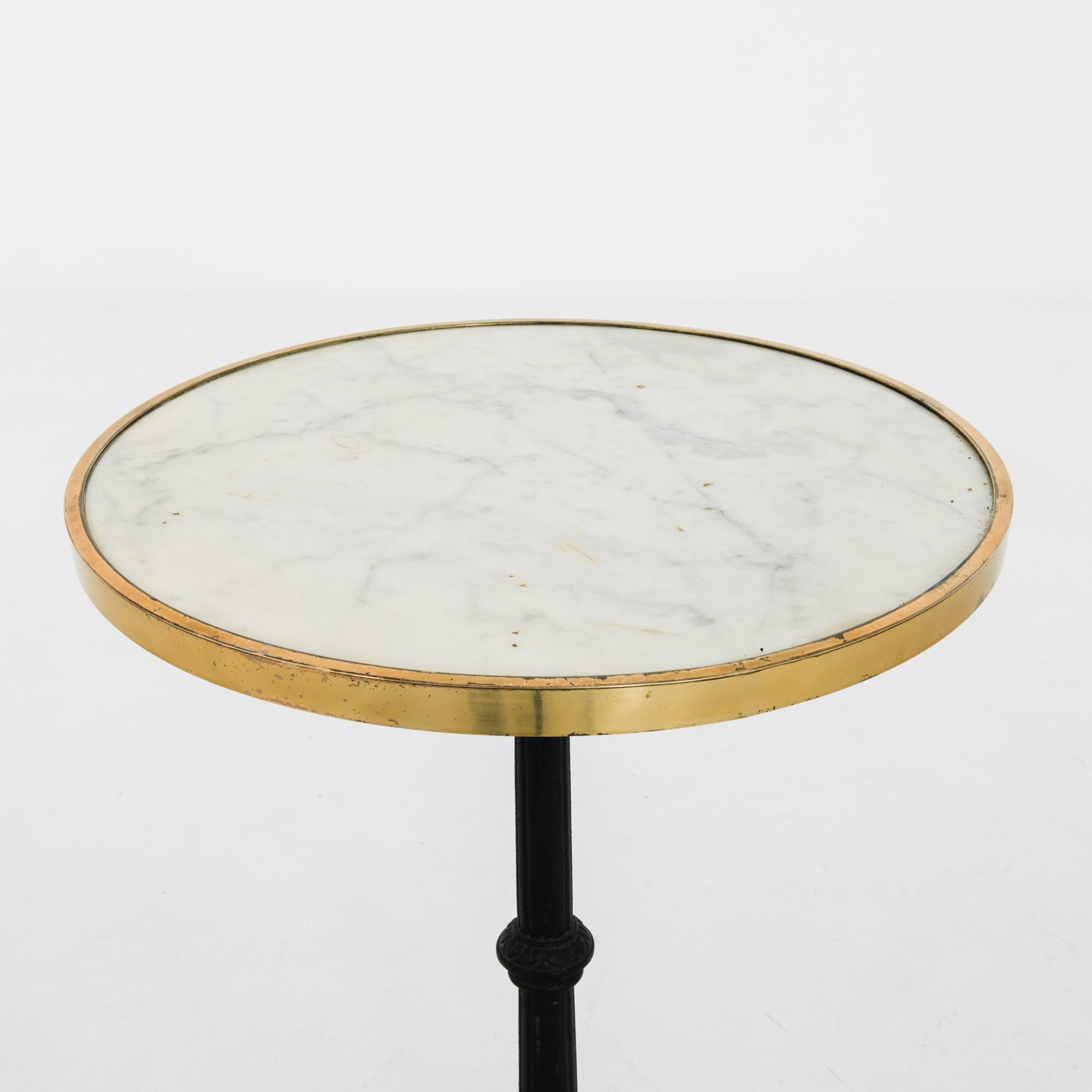 1960s French Cast Iron Brasserie Table with Marble Top In Good Condition In High Point, NC