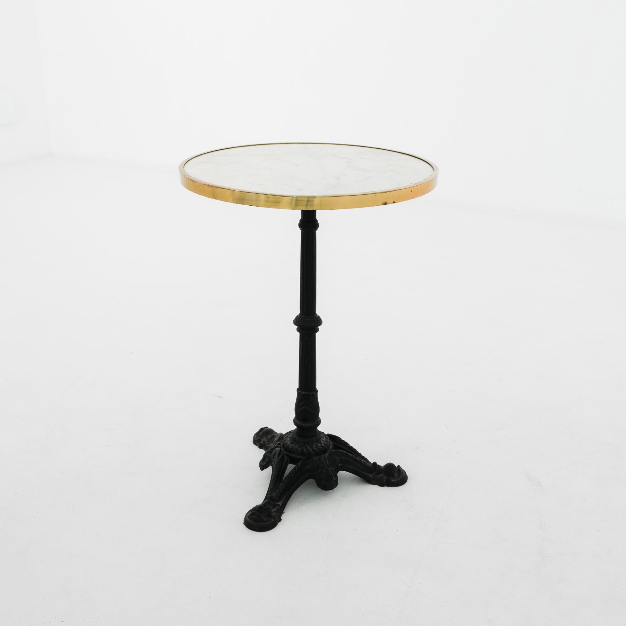 1960s French Cast Iron Brasserie Table with Marble Top 2