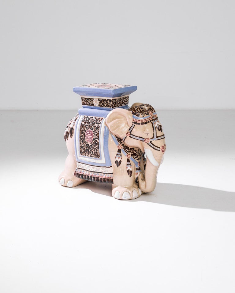 1960s French Ceramic Blue and White Elephant For Sale at 1stDibs