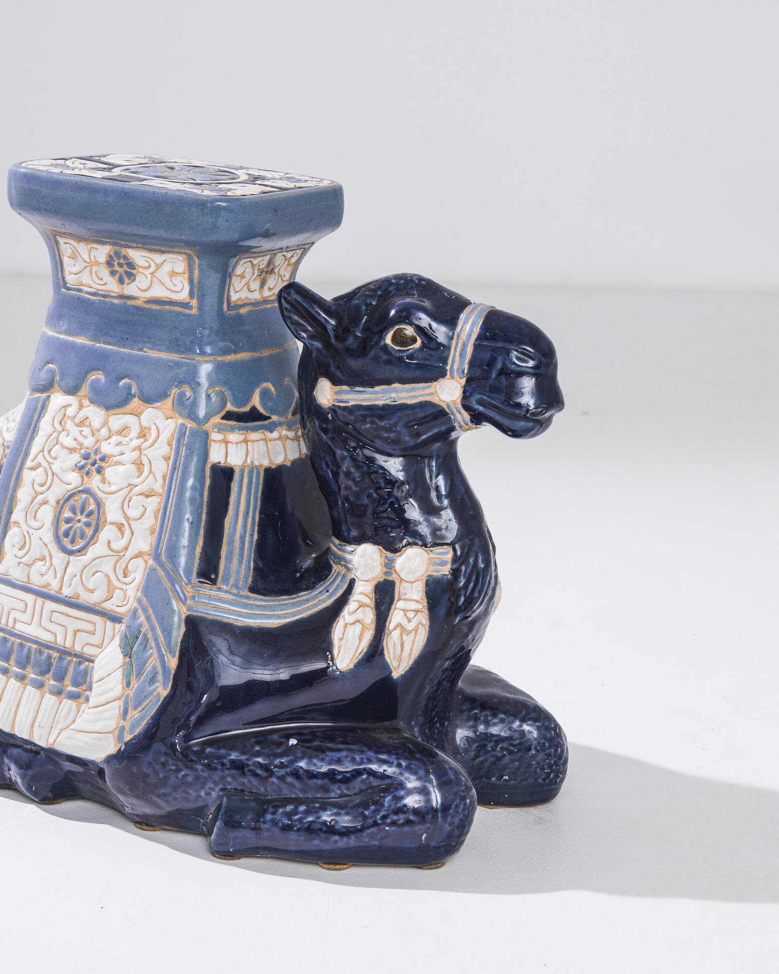Chinoiserie 1960s French Ceramic Blue Camel