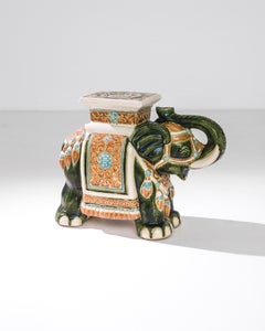 1960s French Ceramic Celadon and Ochre Elephant
