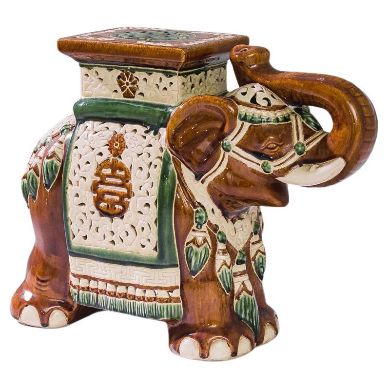 1960s French Ceramic Celadon Elephant