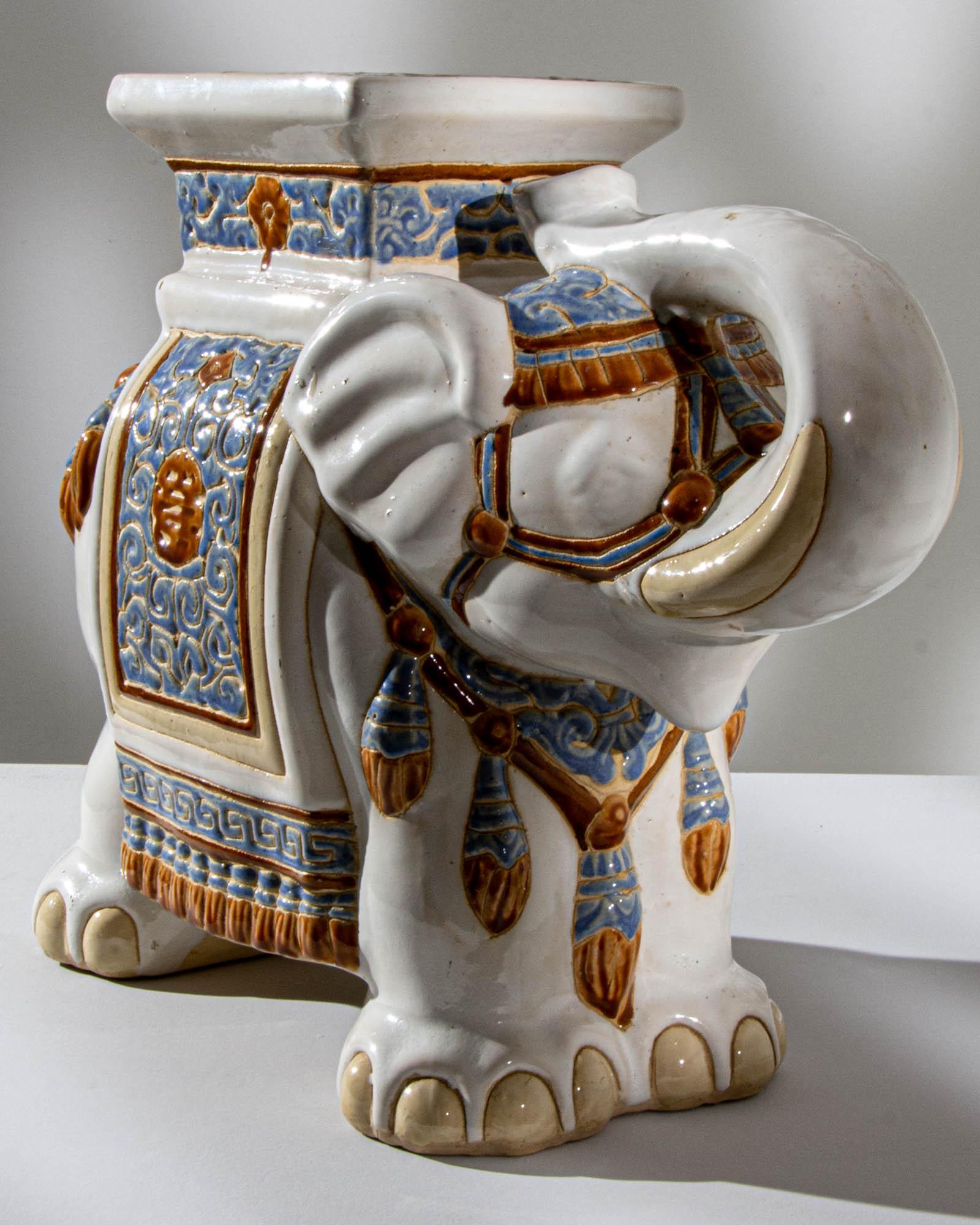Chinoiserie 1960s French Ceramic Elephant For Sale