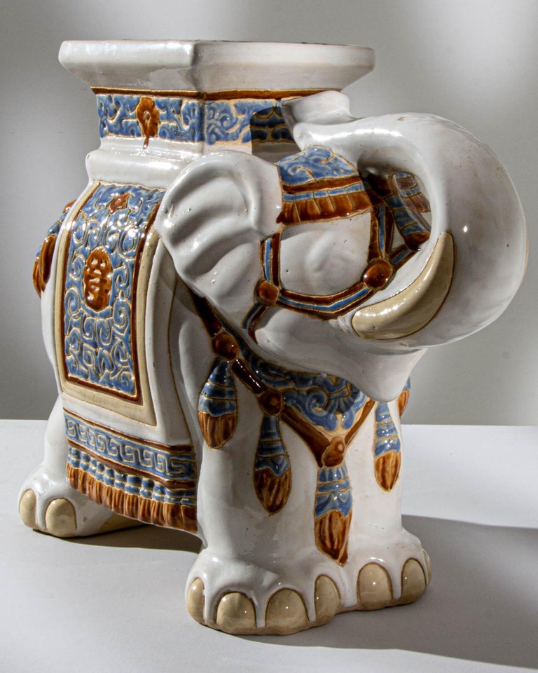 French Chinoiserie Ceramic Elephant Garden Stool Circa 1960 Trunk Up For  Sale at 1stDibs | ceramic elephants for sale, chinese ceramic elephant  plant stand, large ceramic elephant