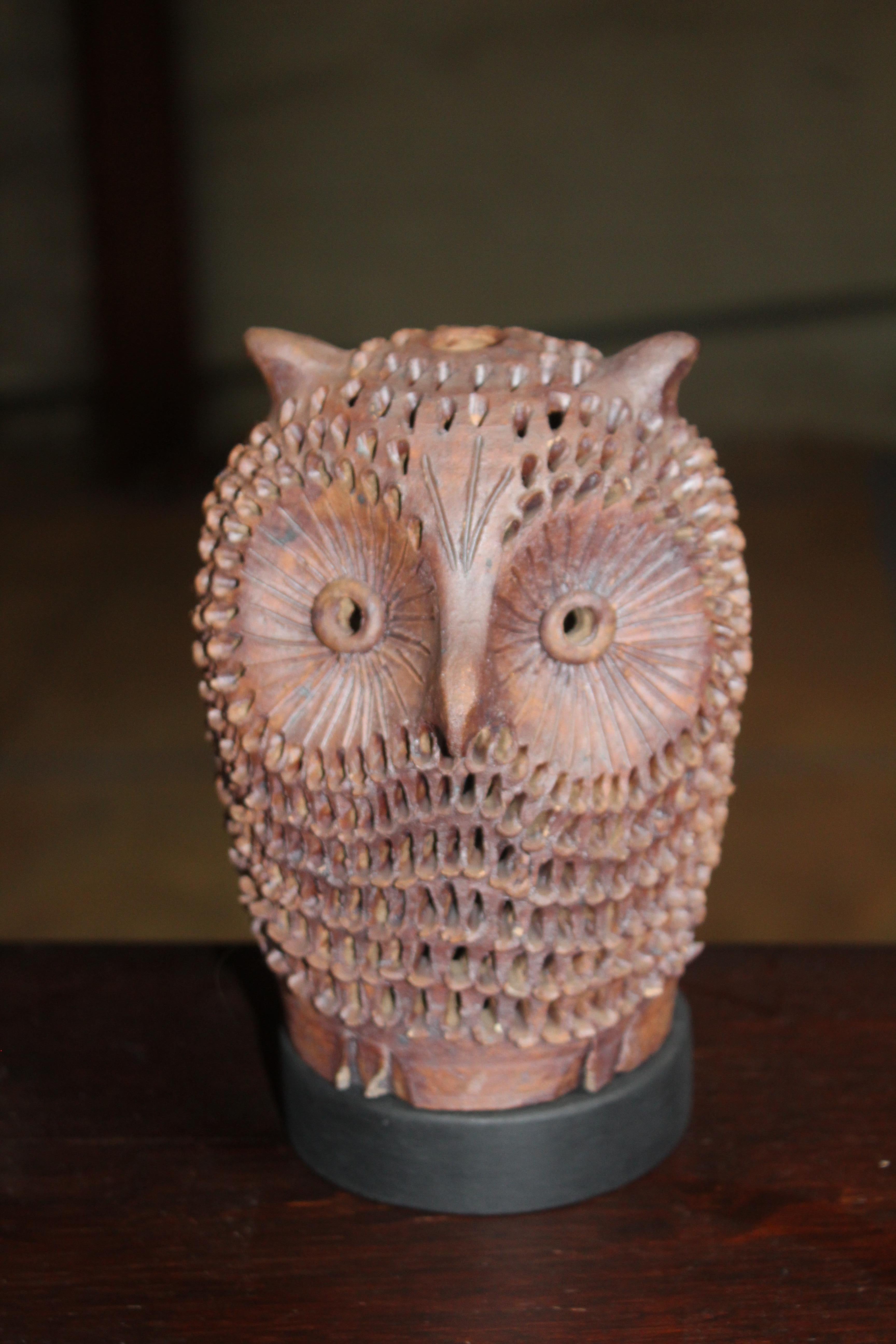 A vintage handmade ceramic owl from France, 1960s. Newly rewired! 