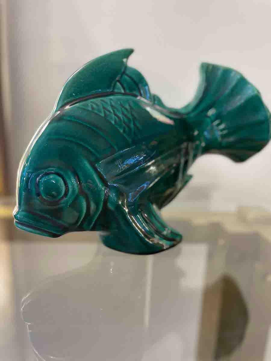 1960s French Ceramic Sculpture Of A Green Fish 7