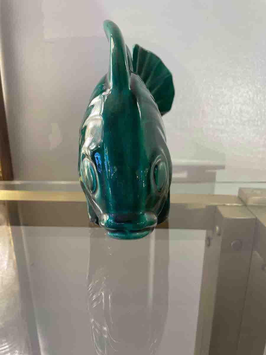 1960s French Ceramic Sculpture Of A Green Fish 1