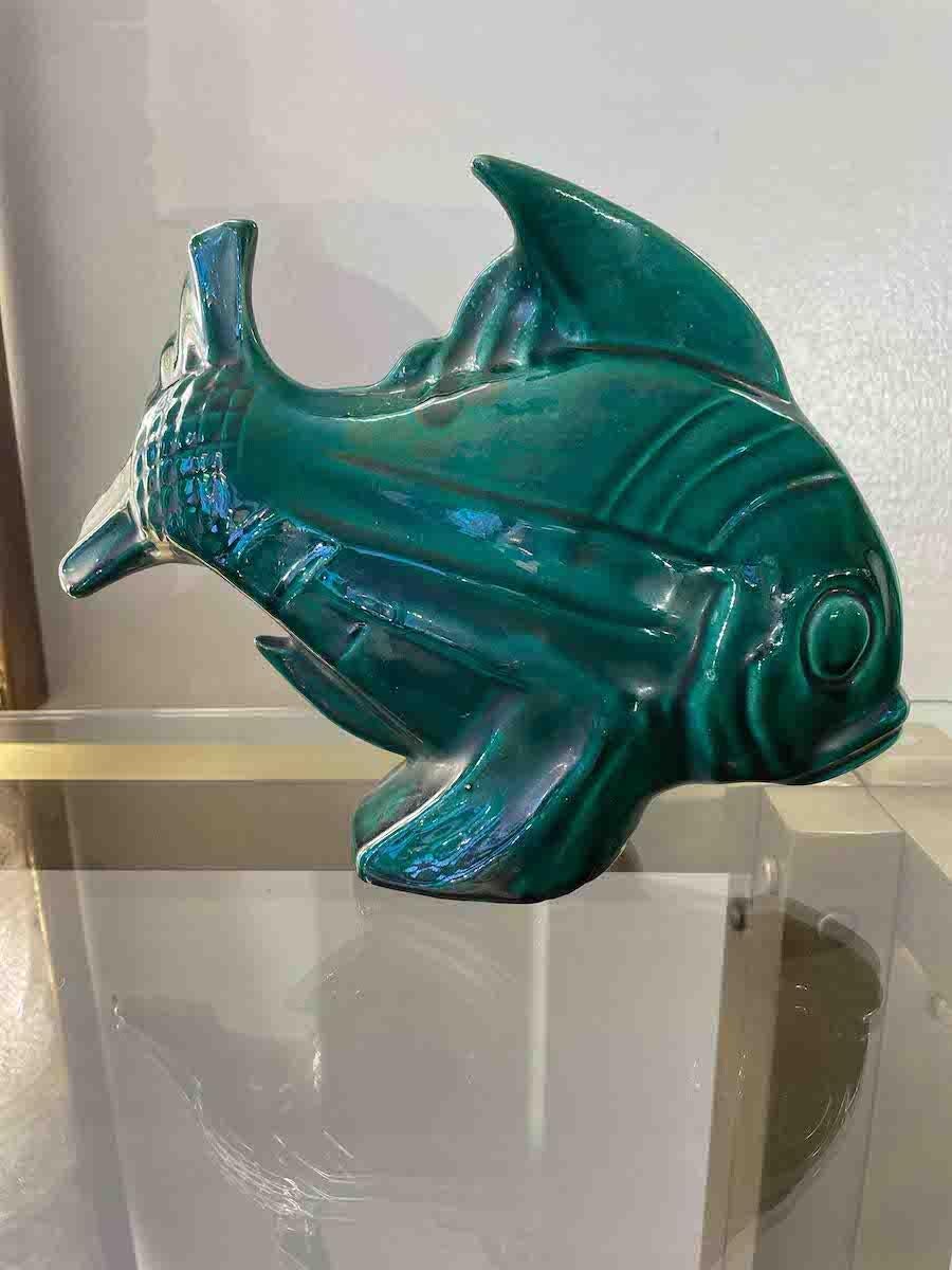 1960s French Ceramic Sculpture Of A Green Fish 2
