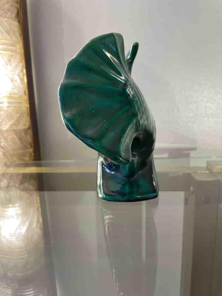 1960s French Ceramic Sculpture Of A Green Fish 3
