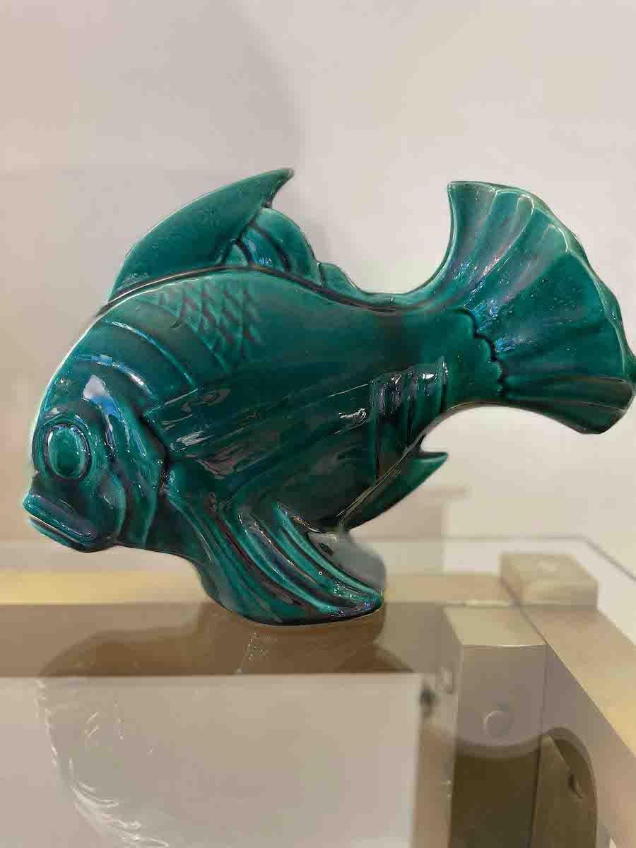 1960s French Ceramic Sculpture Of A Green Fish 5