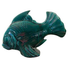 1960s French Ceramic Sculpture Of A Green Fish