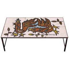 1960s French Ceramic Tiles and Steel Coffee Table