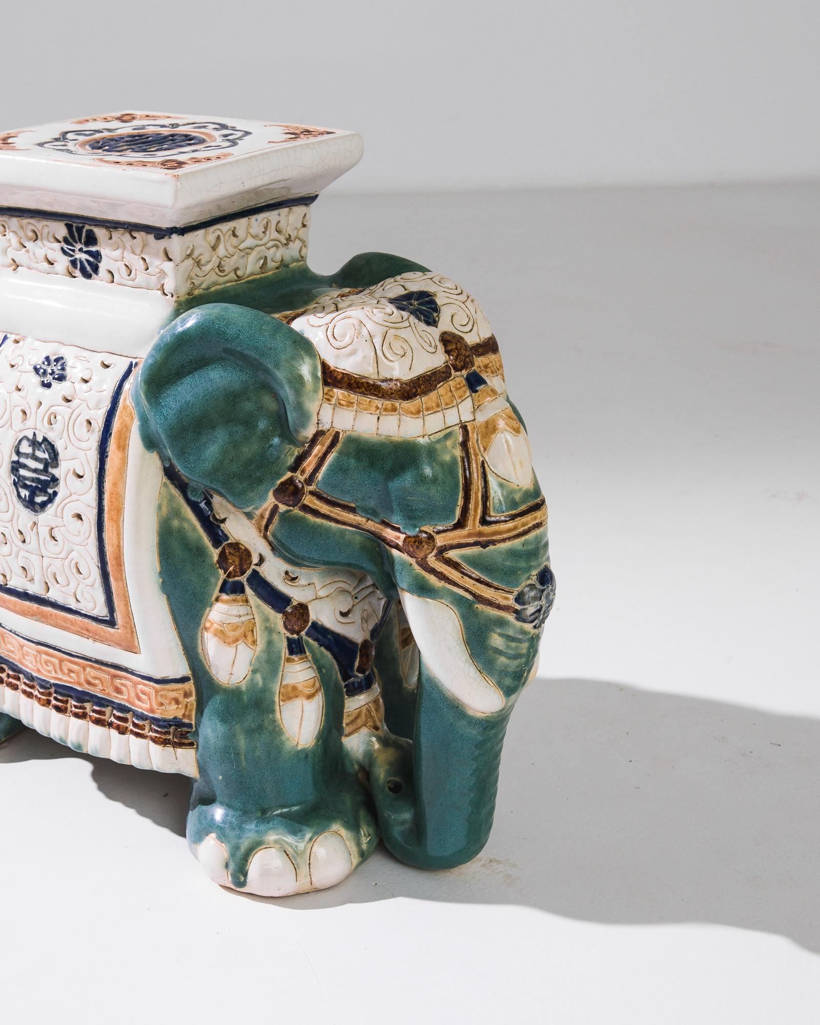 Chinoiserie 1960s French Ceramic Turquoise Elephant