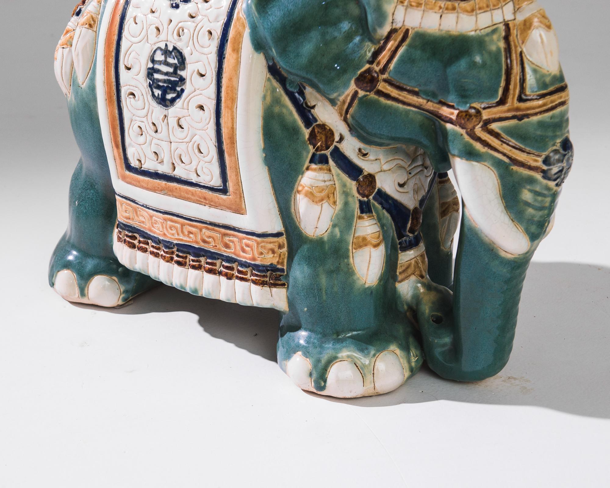 European 1960s French Ceramic Turquoise Elephant