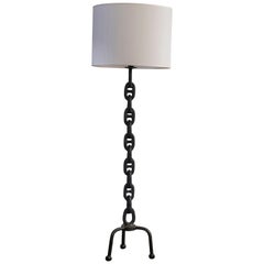 1960s French "Chain" Floor Lamp in Natural Steel