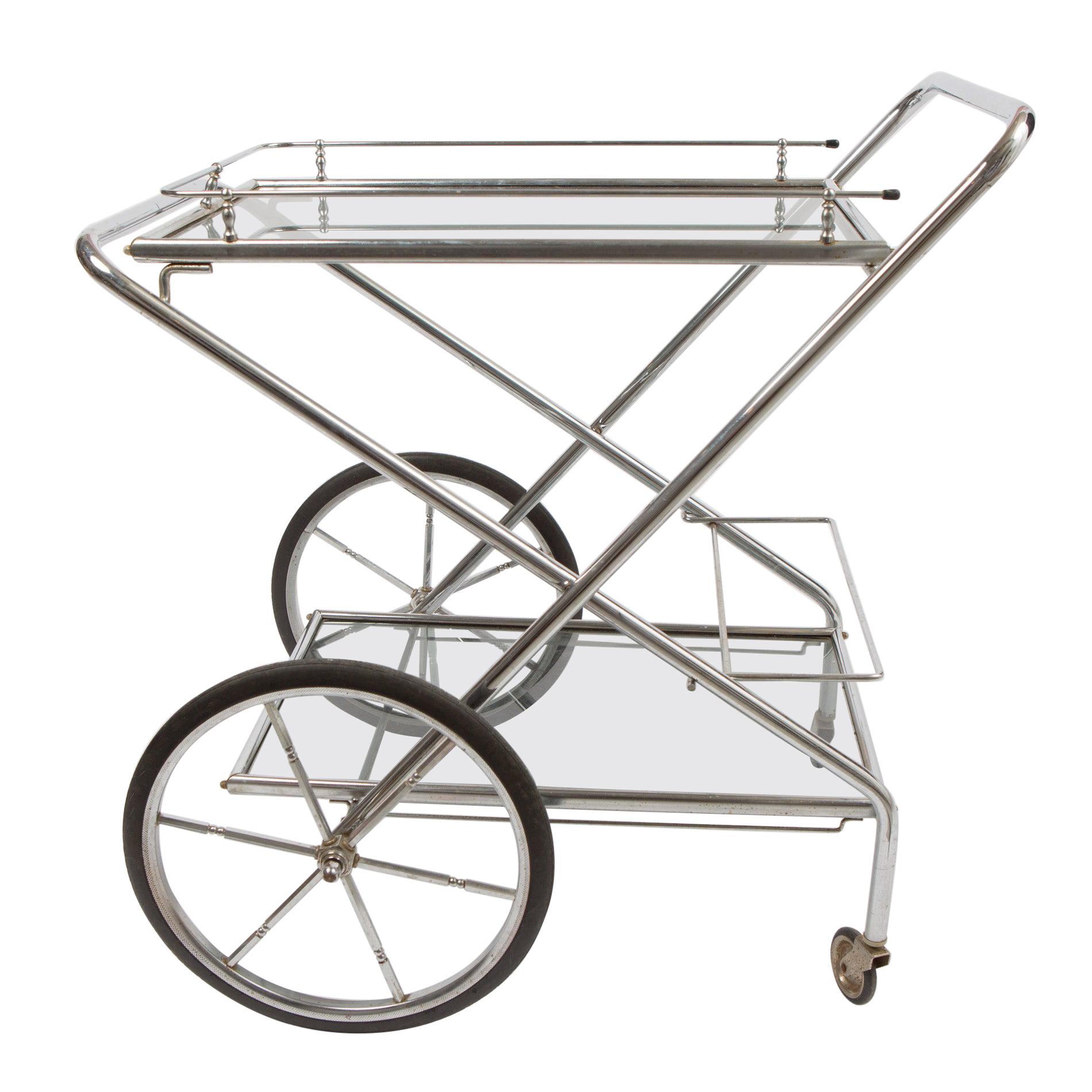 1960s French Chrome and Glass Drinks Trolley