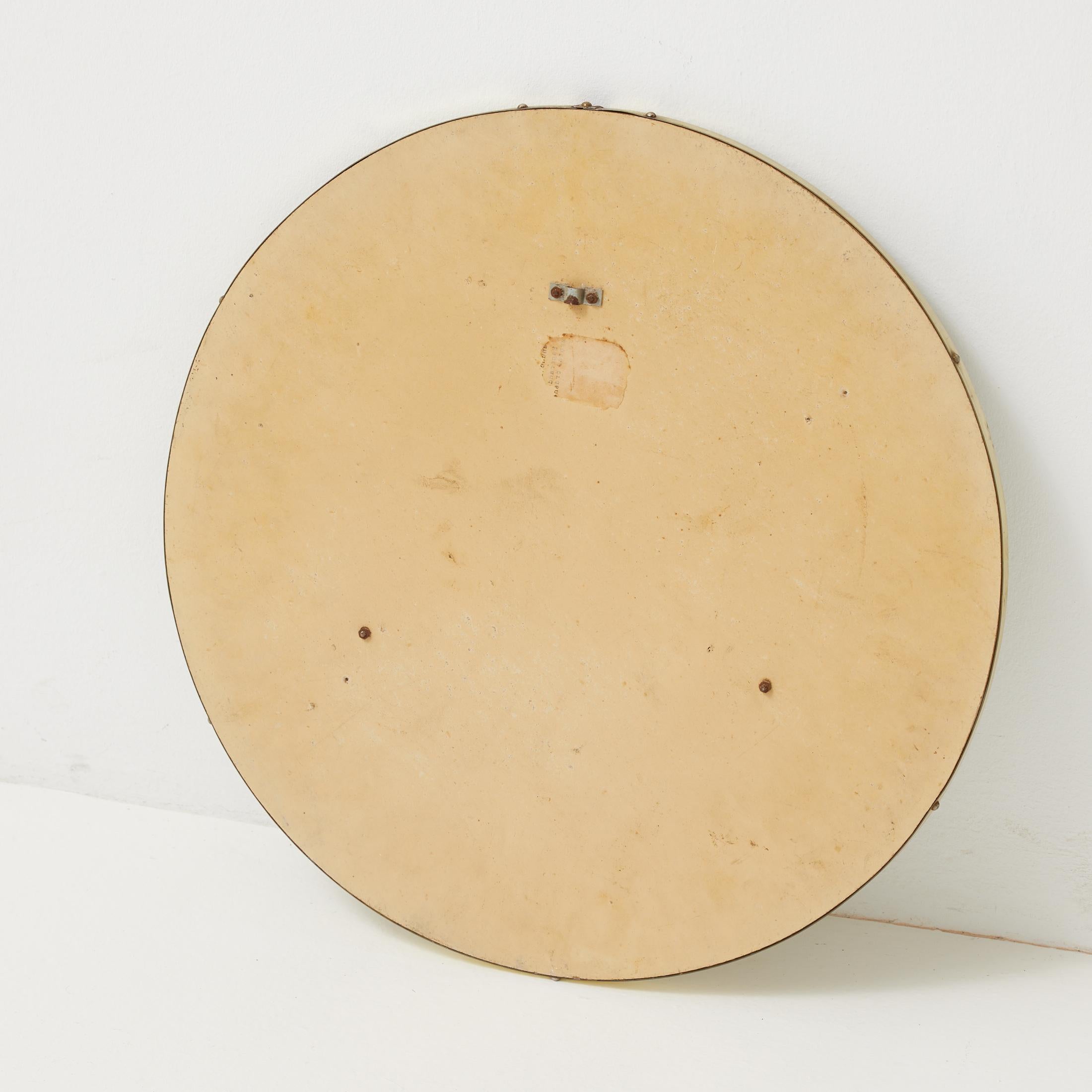 1960s French Circular Mirror with Embossed Geometric Metal Frame For Sale 9