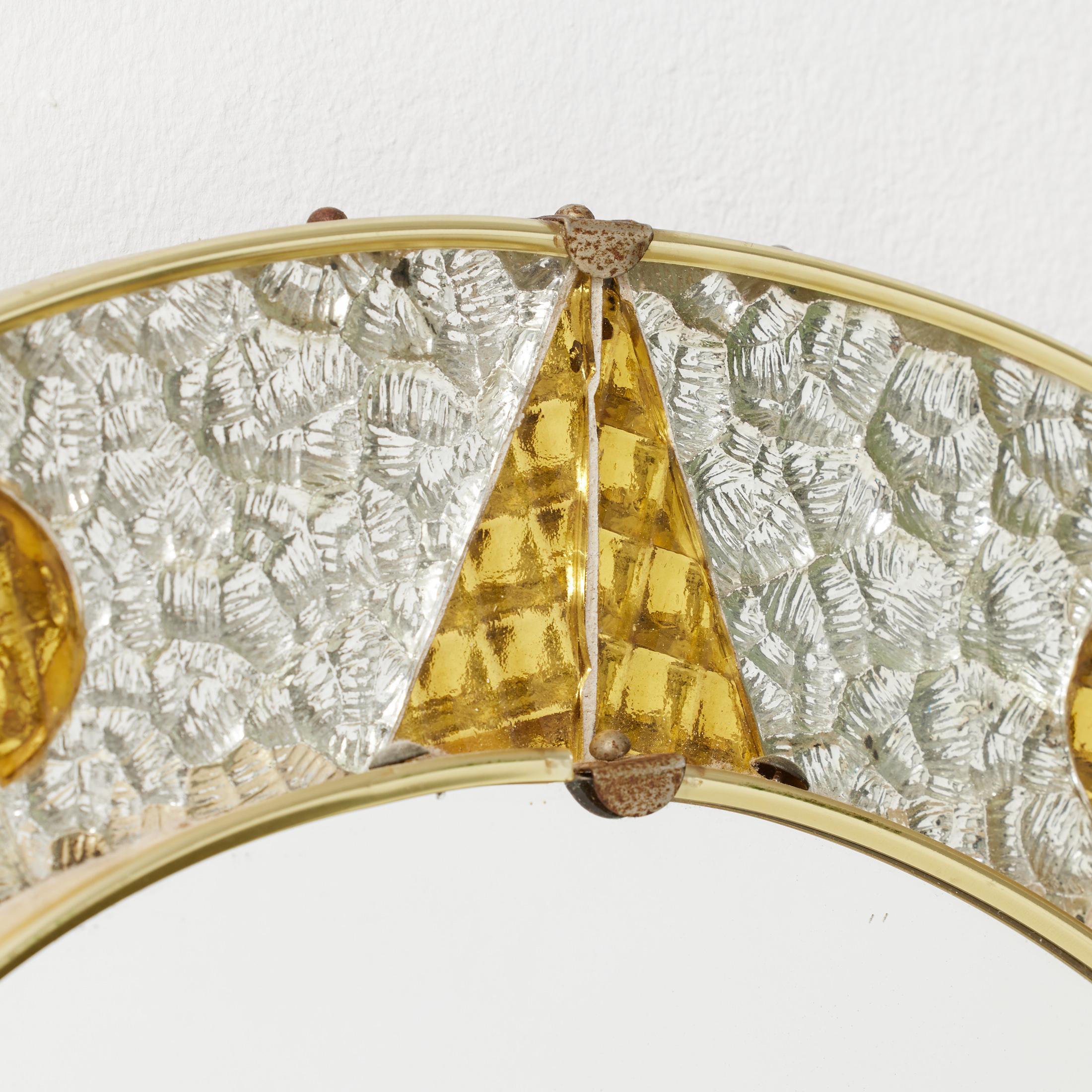 1960s French Circular Mirror with Embossed Geometric Metal Frame For Sale 1